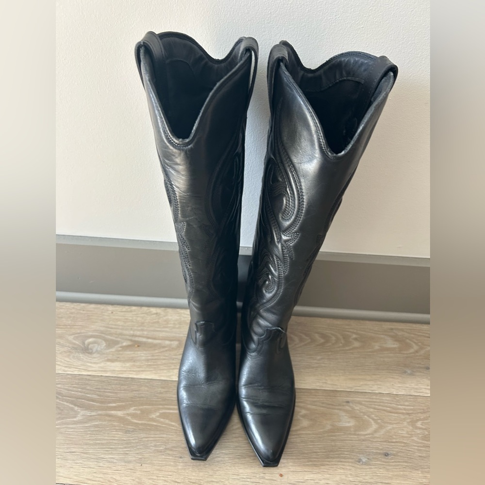Knee high leather cowboy boots